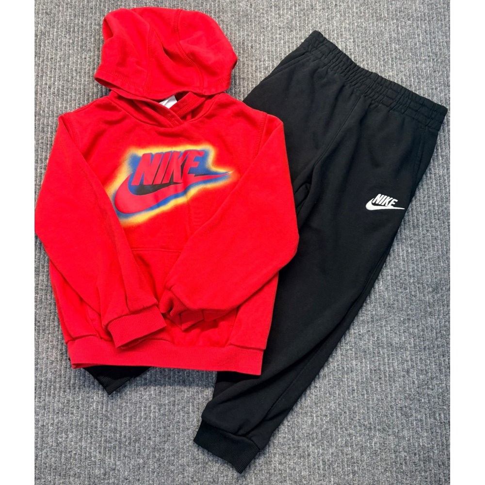 Nike Kids Red Hoodie and Black Joggers Tracksuit Set Size 6 5-6 Years
